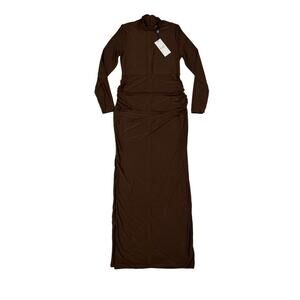 CLUB L - Alejandra Long Sleeve High Neck Maternity Maxi Dress in Brown